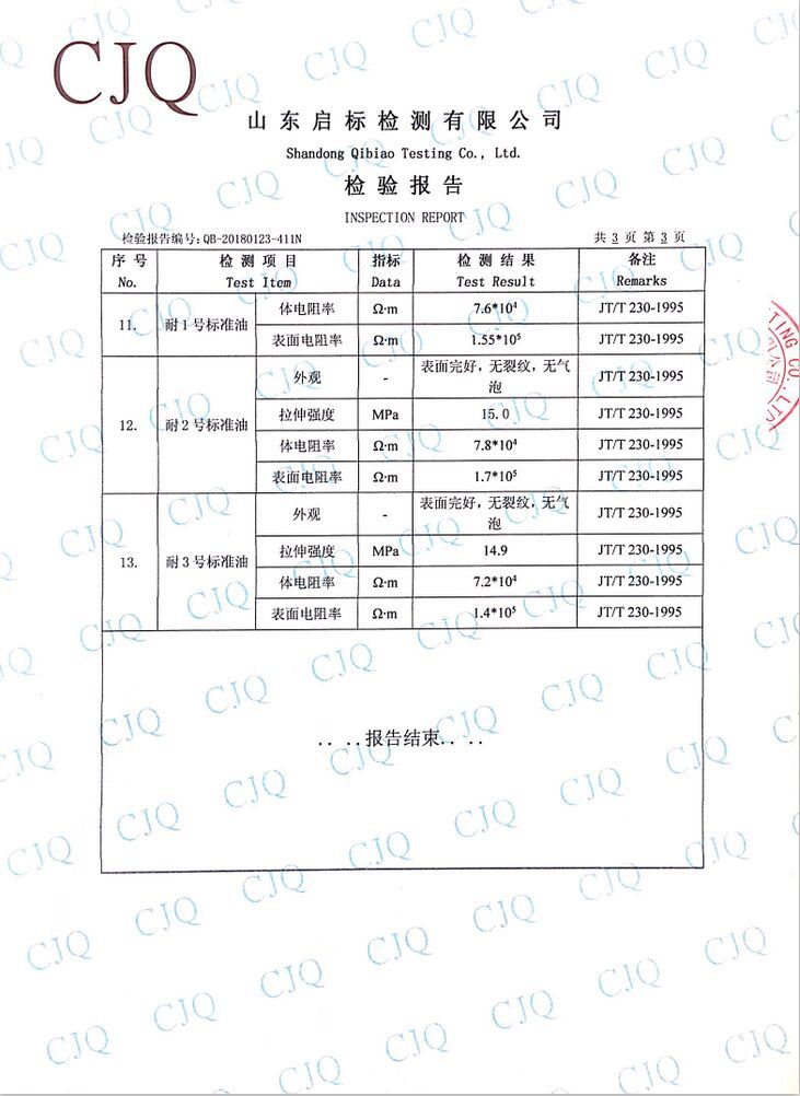 2018年HTY1250型靜電拖地帶檢驗報告
